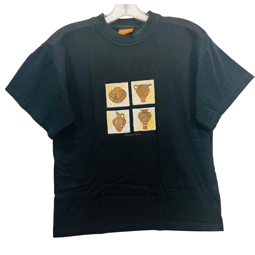 Zoe Minoan Pots Graphic T-Shirt Black Ancient Greek Pottery Art Tee Small